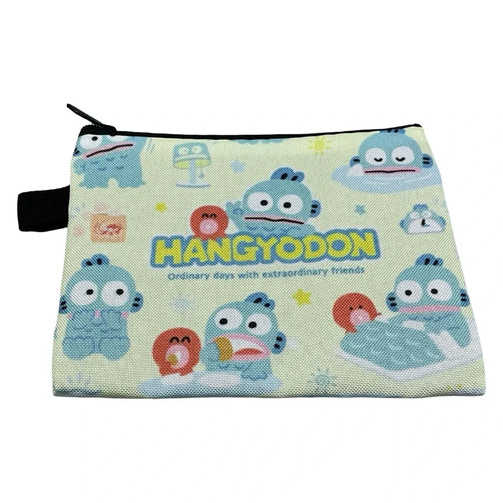 Sanrio Hangyodon Zipper Pouch Small Makeup Coin Bag Green Multi Character Print